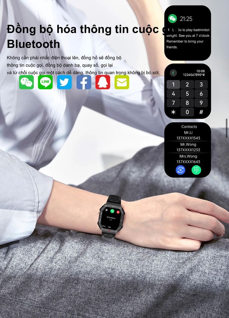 Đồng hồ thông minh DTNO.1 DT108, Nghe - Gọi điện thoại, đọc thông báo, chống nước IP68
