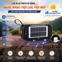 Loa Bluetooth Sạc Năng Lượng Mặt Trời - WSTE WS-5390, Blt 5.0, TWS, USB, thẻ TF, AUX FM, đèn LED