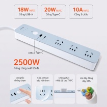 Ổ cắm điện thông minh Tuya Wi-Fi DELIXI, cổng C 20W + 3 ổ 220V chịu tải ca0 2500w