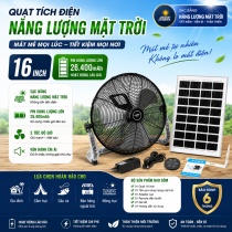 Quạt sạc tích điện chân quỳ LEAMORN Năng Lượng Mặt Trời ( kèm panel NLMT ) - 16 inch